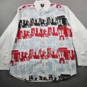 Makaveli Tupac Shirt Button Up Y2K Hip Hop Rap White RED Mens XL Big and Tall